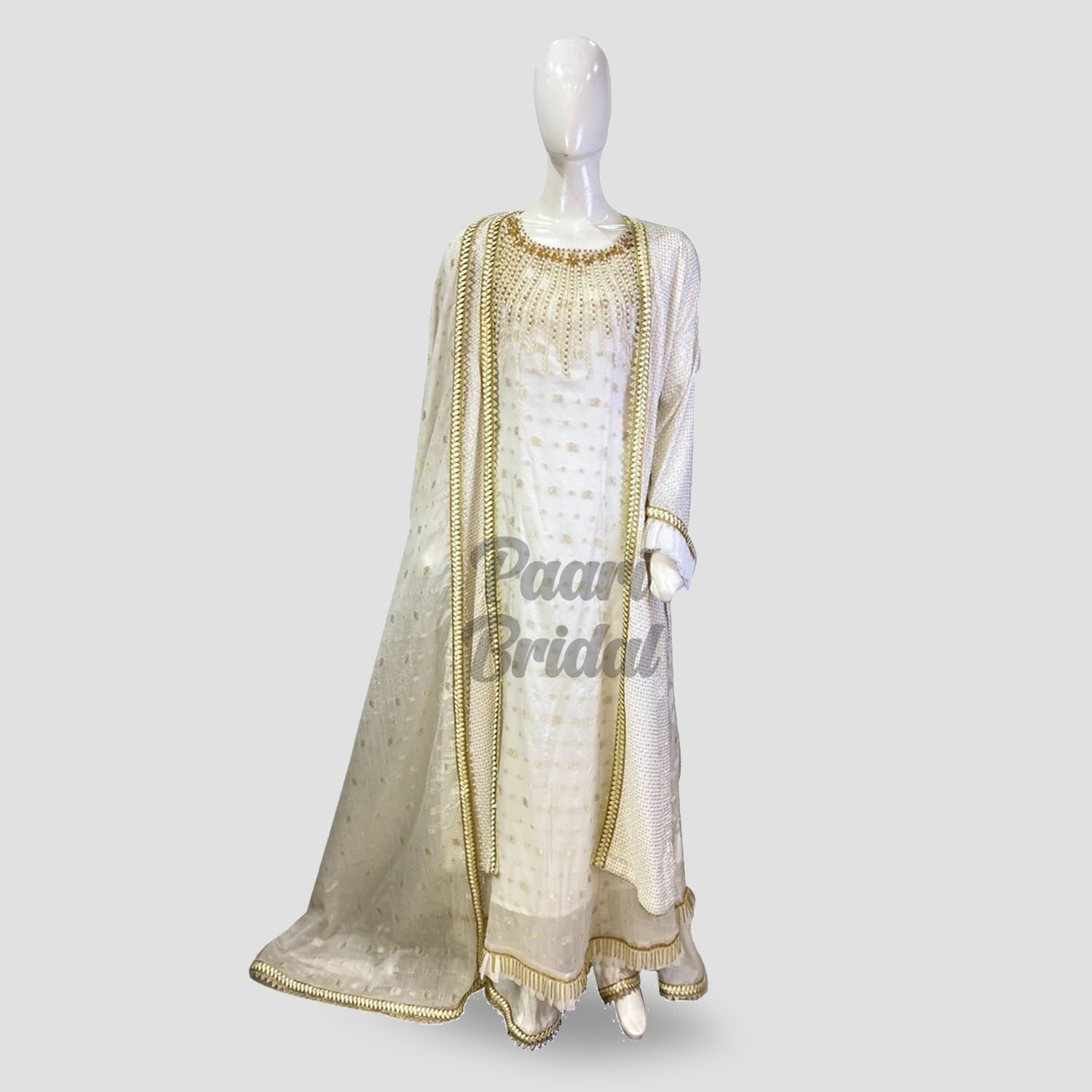 Elegant White Golden Snowfall Gown Dress