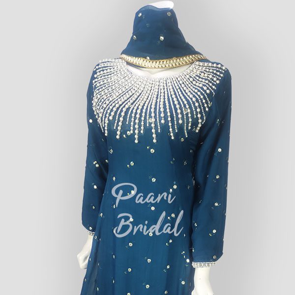 Blue Chiffon Embroidery Frock for Eid Festivities - Image 2