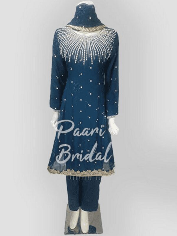 Blue Chiffon Embroidery Frock for Eid Festivities