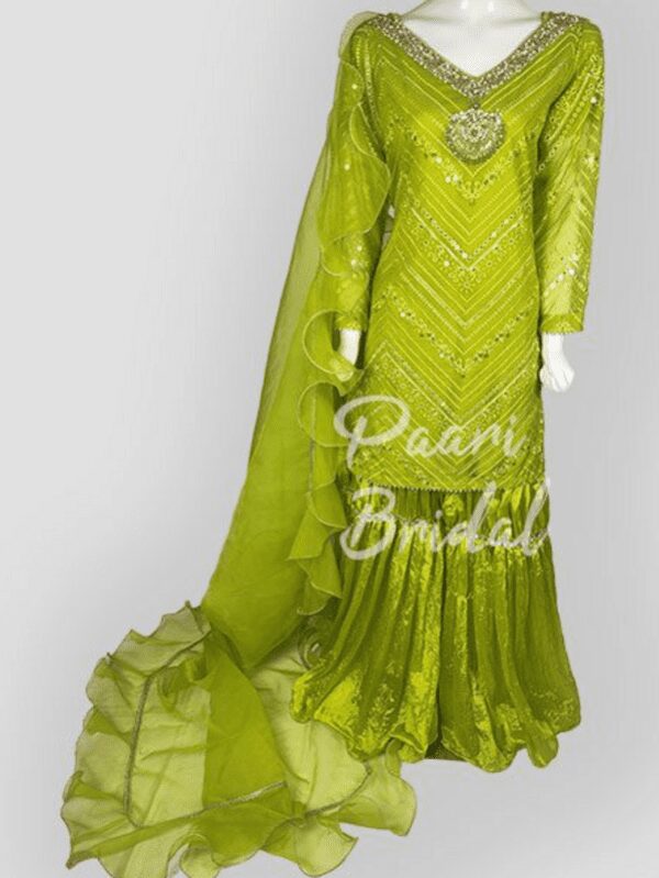 Elegant V Neck Short Shirt with Crush Pant Gharara