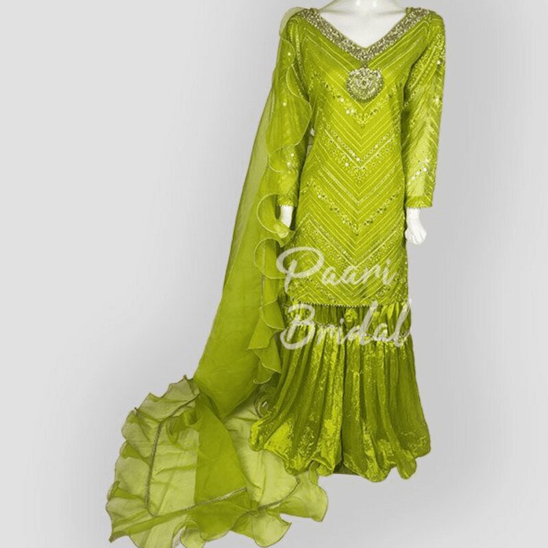 Elegant V Neck Short Shirt with Crush Pant Gharara