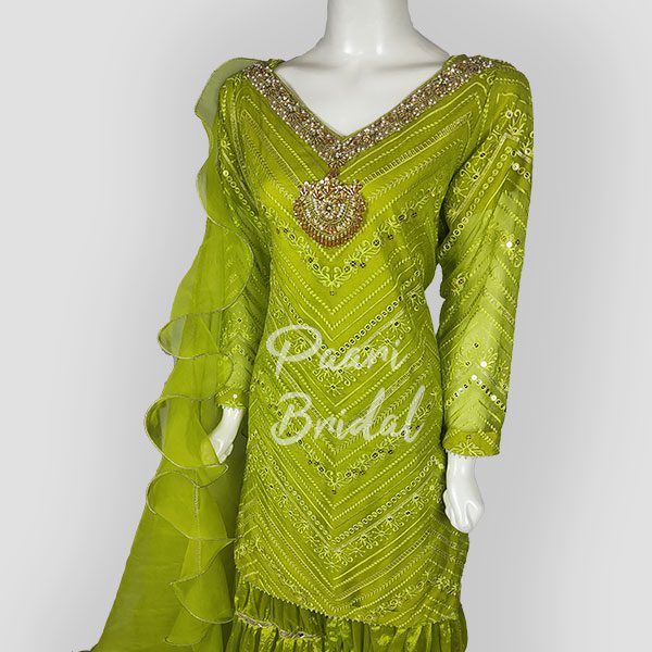 Elegant V Neck Short Shirt with Crush Pant Gharara - Image 2