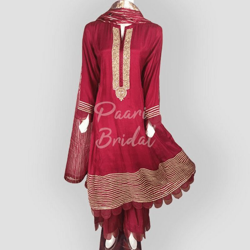 Red Suit with Handwork Neck Embroidery for Eid