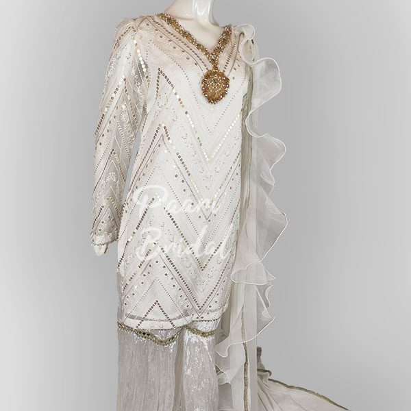 Organza Embroidery V-Neck Eid Dress - Image 2