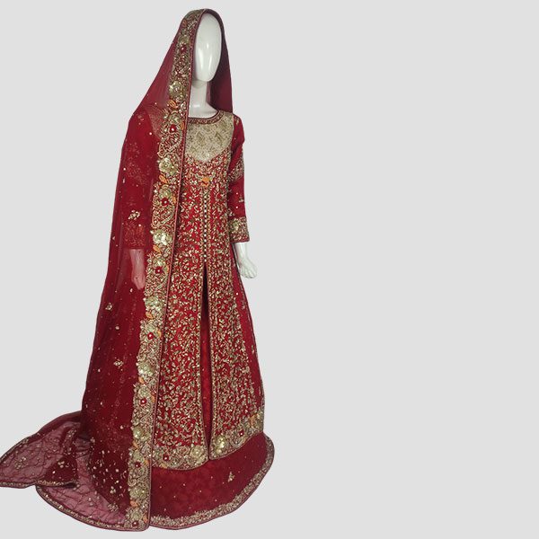 Elegant Long Shirt Chiffon Sharara for Brides | Red Bridal Wear - Image 2