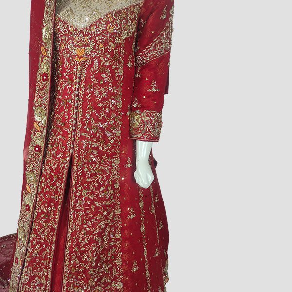 Elegant Long Shirt Chiffon Sharara for Brides | Red Bridal Wear - Image 4