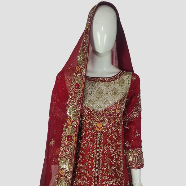 Elegant Long Shirt Chiffon Sharara for Brides | Red Bridal Wear - Image 5