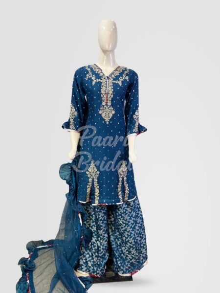 Ferozi Gemstone Airline Dress with Plazo Elegance