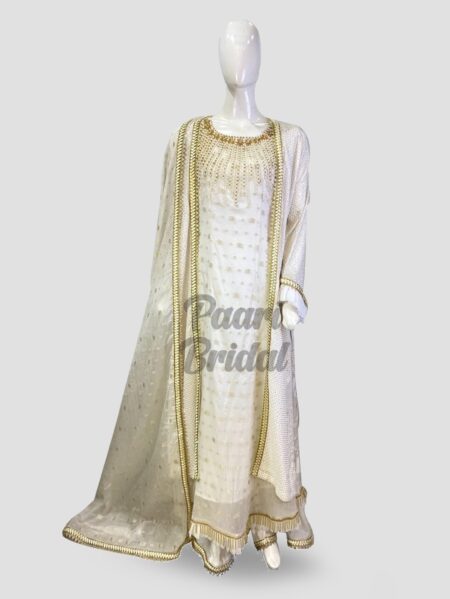 Elegant White Golden Snowfall Gown Dress