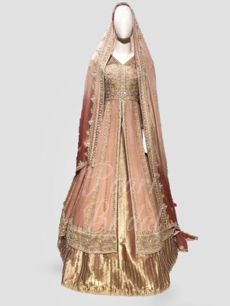 Glowing Peach Gold Walima Bridal Maxi – Bridal Elegance