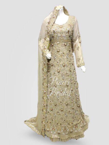 Shimmering Gold Walima Maxi – Bridal Elegance