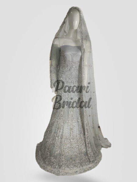 Silver Grey Walima Maxi – Elegant Bridal Dress