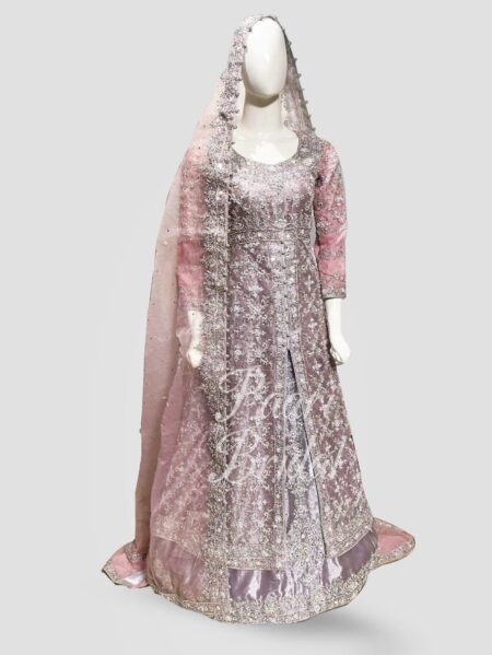 Cotton Candy Pink Walima Bridal Maxi Dress with Dupatta