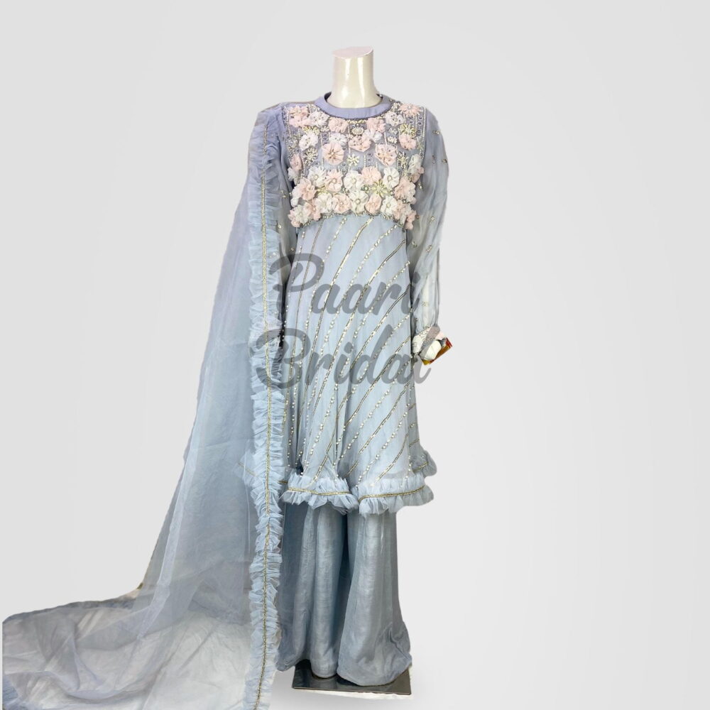 Light Grey Dawn Bay Dress – 3D Embroidery Party Wear