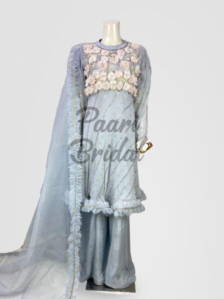 Light Grey Dawn Bay Dress – 3D Embroidery Party Wear