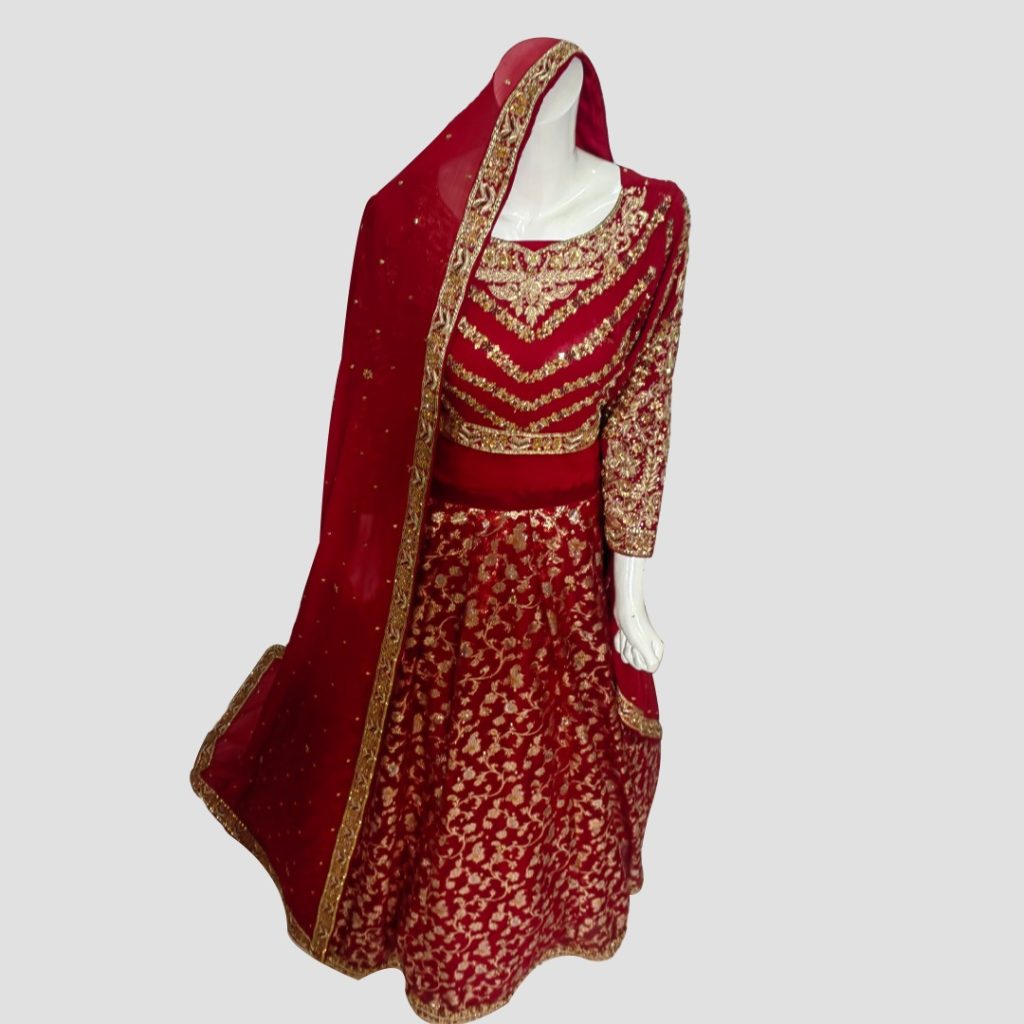 Deep Red Barat Sharara Dress for Brides