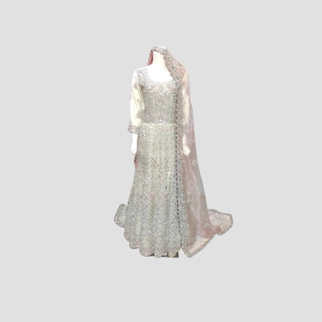 White Rose Petals Walima Bridal Maxi  Dress