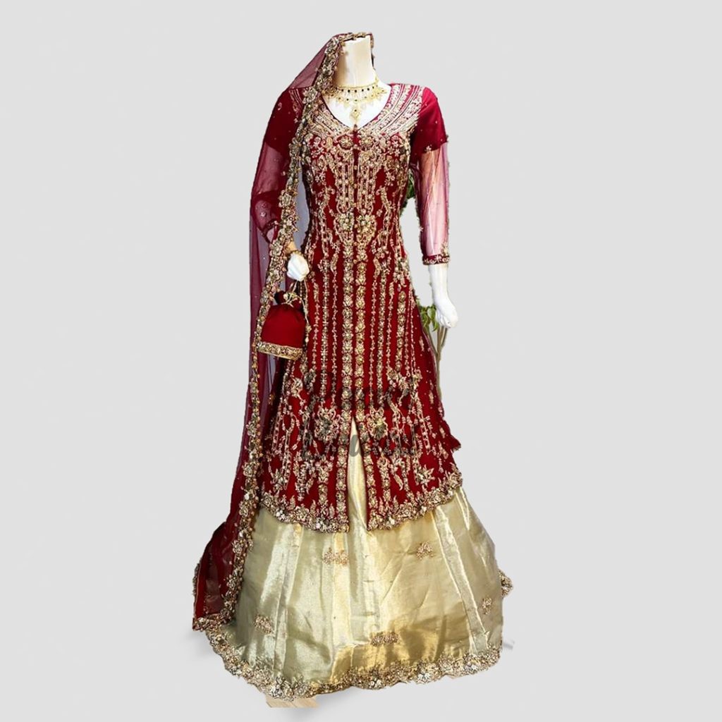 Golden Cherry Blaze Bridal Sharara for Stunning Brides