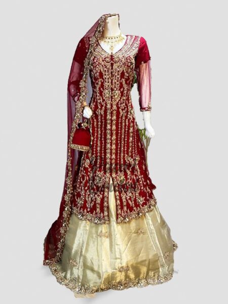 Golden Cherry Blaze Bridal Sharara for Stunning Brides