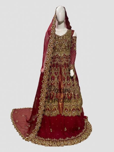 Maroon Velvet Bridal Sharara Dress for Elegant Weddings