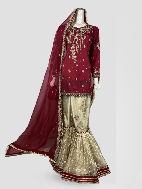 Luxurious Ruby Gold Party Gharara – Glamour Redefined