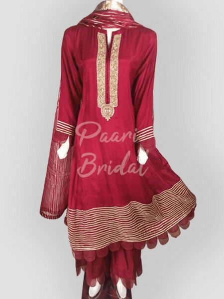 Red Suit with Handwork Neck Embroidery for Eid