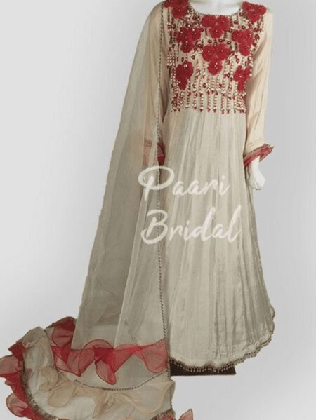 Elegant Silk and Organza Eid Dress with Handmade Embroidery