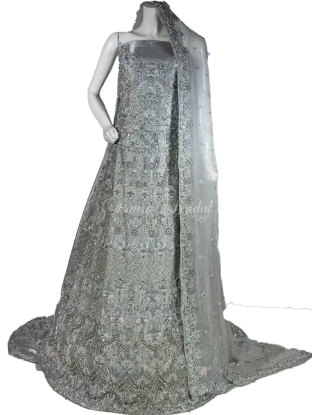 Elegant Grey Bridal Maxi with Handwork Details