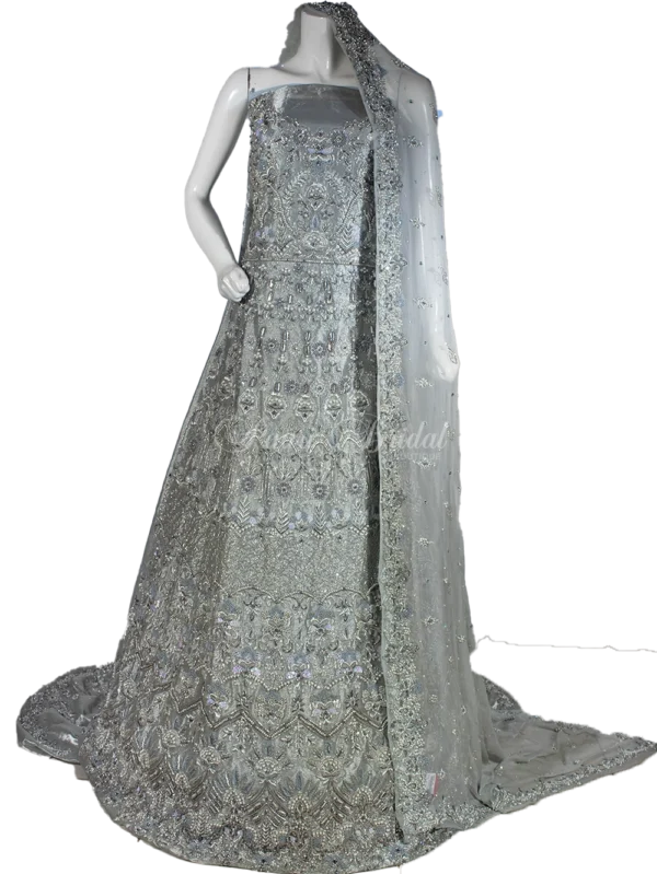 Elegant Grey Bridal Maxi with Handwork Details