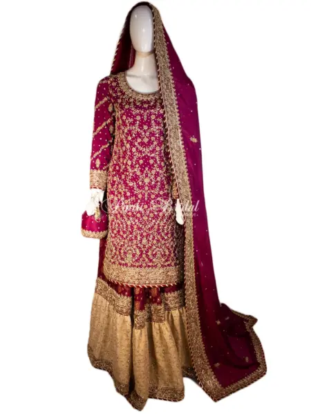 Traditional Red Golden Farshi Sharara with Sequin Detailing