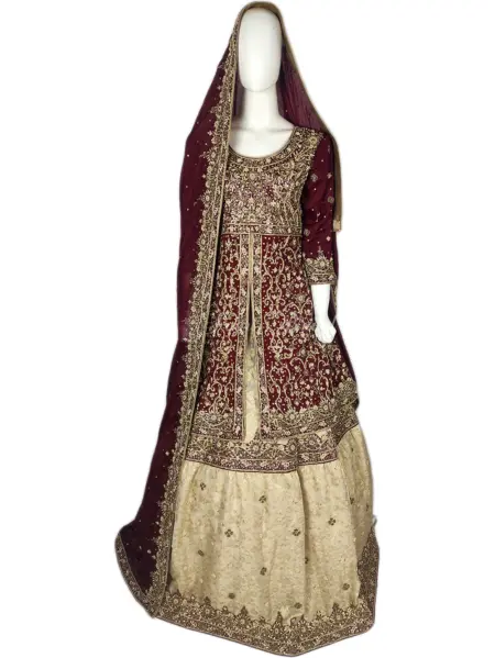 Maroon Fawn Bridal Sharara – Cut Dana & Stone Work