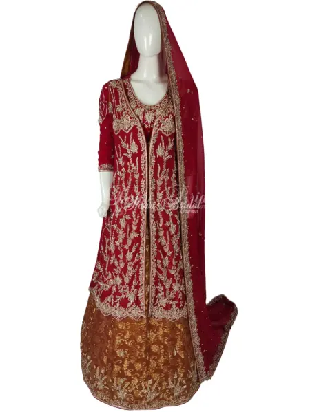 Red & Rust Chiffon Sharara Luxurious Barat Dress