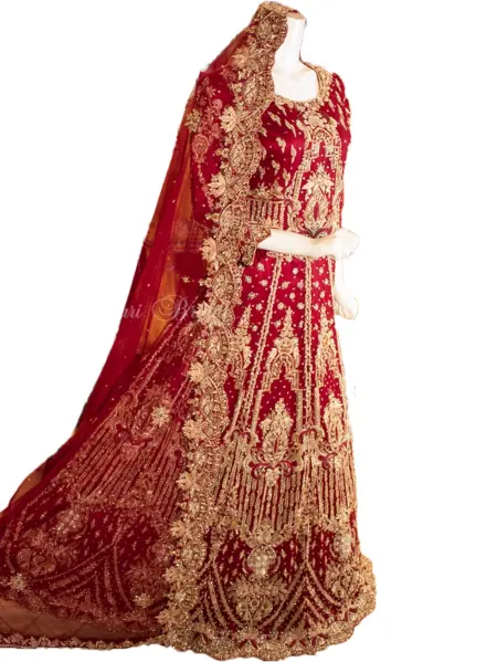 Royal Bridal Sharara – Pearl & Golden Cora Detailing