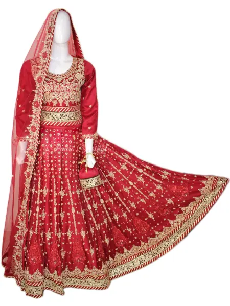 Blood Red Bridal Sharara – Pearl & Sequin Elegance