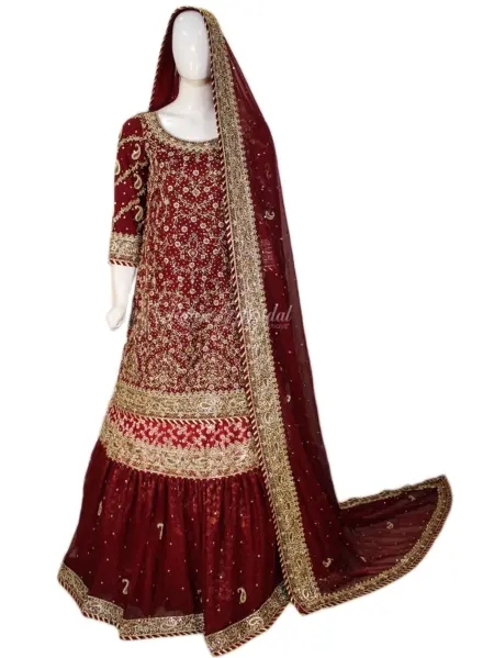 Luxurious Maroon Farshi Sharara – Elegance in Every Stitch