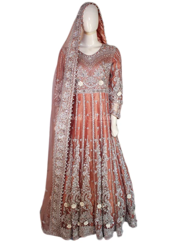 Peach Orange Bridal Maxi – 3D Elegance for Walima!