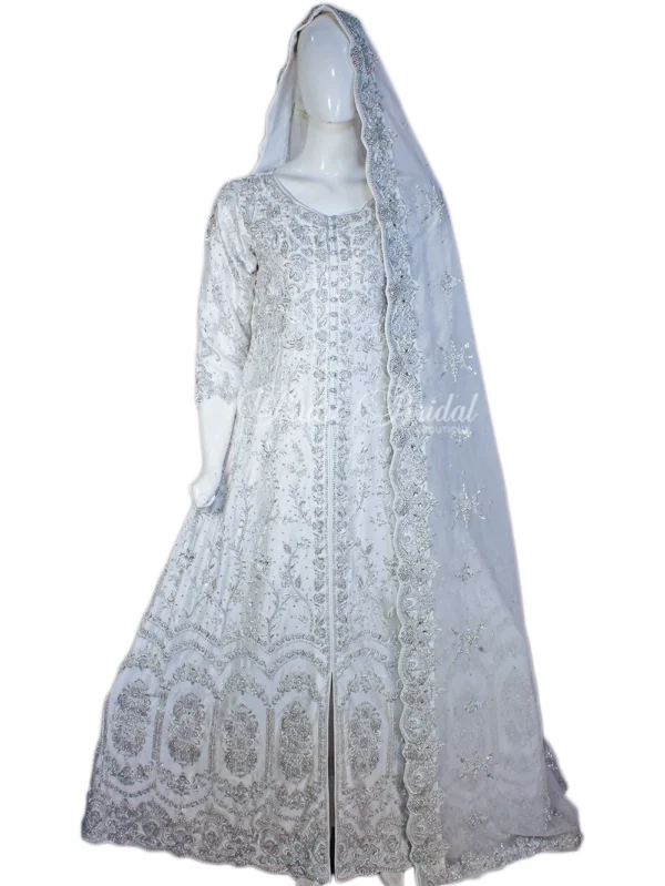 White Silver Bridal Maxi – A Luxurious Walima Dream!