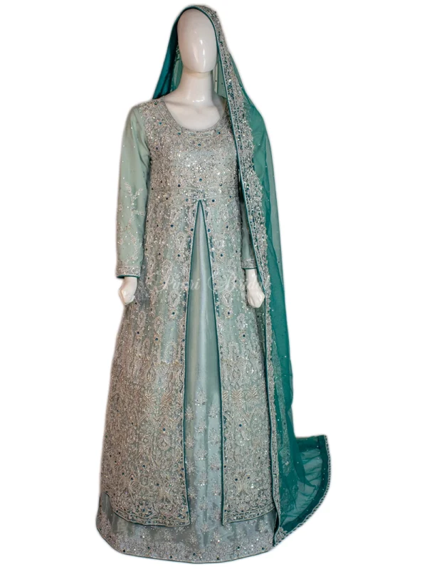 Elegant Pista & Sea Green Walima Maxi – Shop Now!