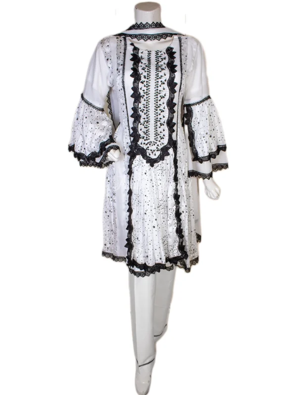 Black & White Peplum Frock – Chiffon & Chikankari with Stunning Machine Embroidery