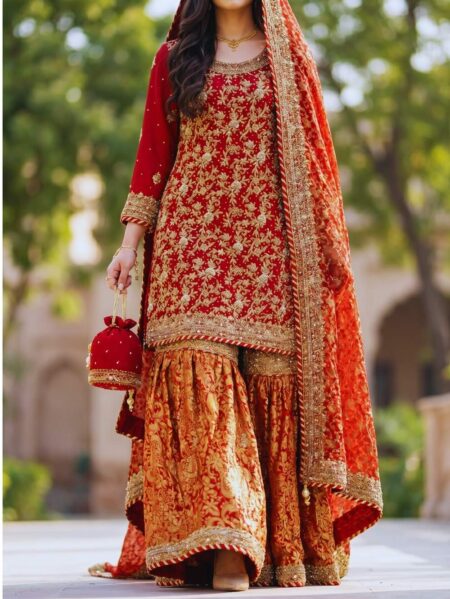 Red Bridal Garara – Luxurious Elegance in Every Detail