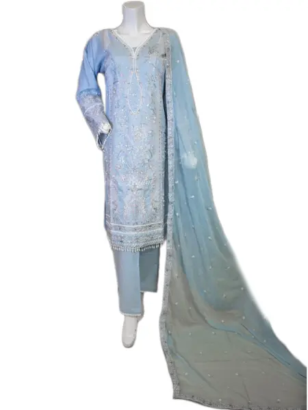 Sky Blue Party Lawn Suit – Elegant & Timeless Charm!