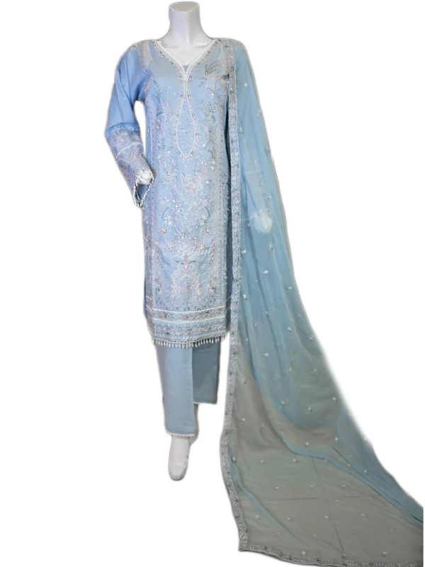 Sky Blue Party Lawn Suit – Elegant & Timeless Charm!