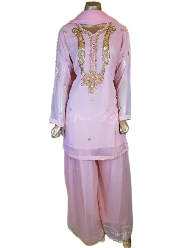 Elegant Baby Pink Chiffon Suit – Party-Ready Glow!