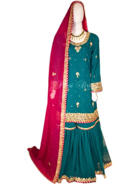 Gorgeous Bottle Green Mayo Garara with Rich Embroidery