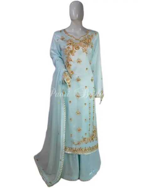 Luxury Bridesmaids Dress in Trendy Feroza and Pista Hues