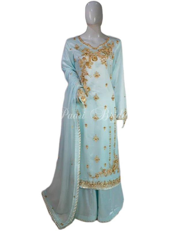 Luxury Bridesmaids Dress in Trendy Feroza and Pista Hues