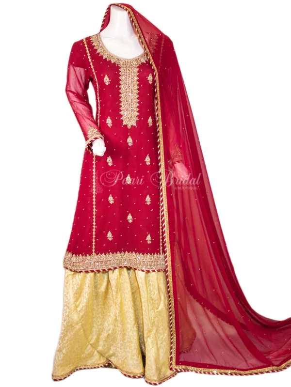 Stunning Red Sharara Dress for Bridesmaids in Chiffon