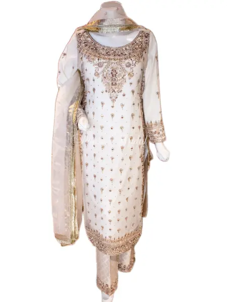 Off White Organza Dress with Dabka & Resham Work