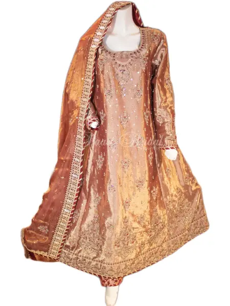 Antique Dabka Maxi in Brown Maroon for Royal Wedding Look