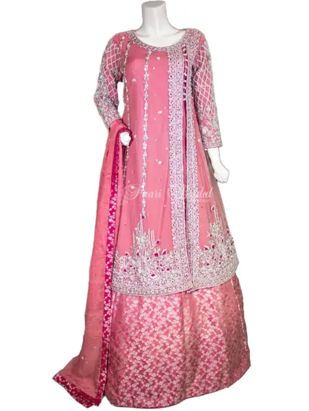 Elegant Pink Angrakha Sharara with Silver Dabka Work